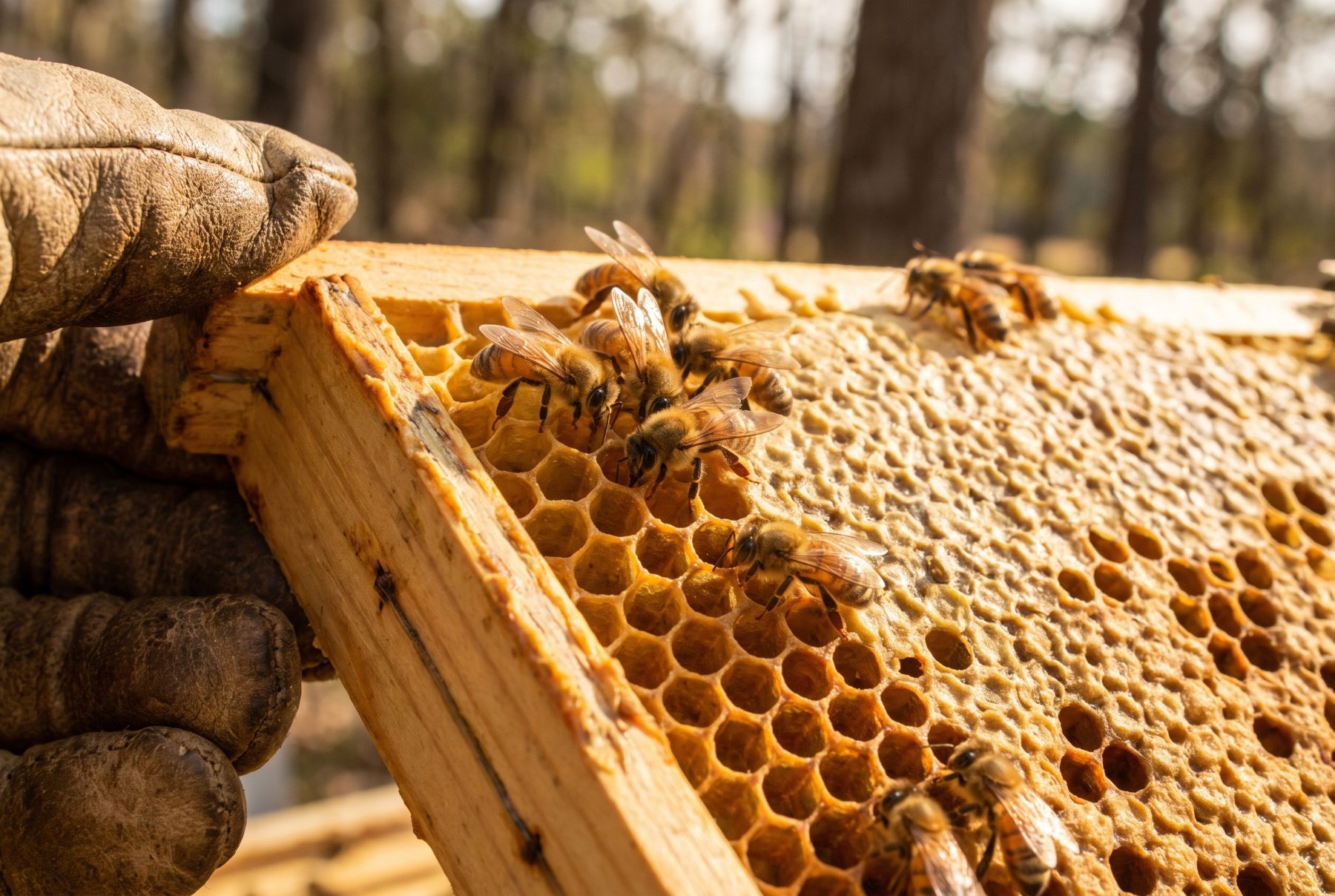 Bienen auf einer Naturwabe